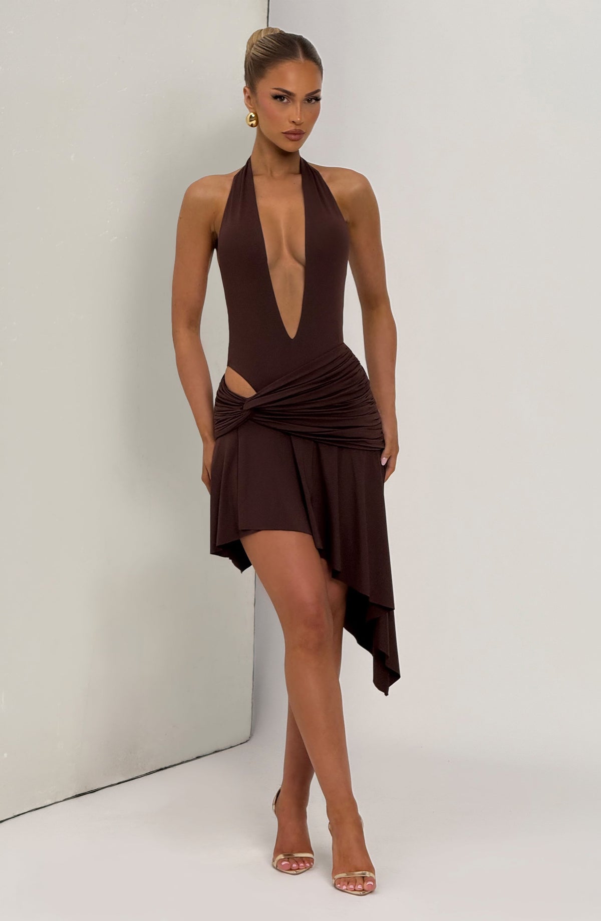 Amaro Mini Skirt in Plum Brown