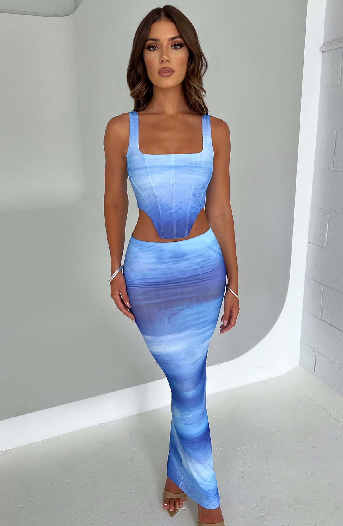 Ambra Corset in Blue Haze Print