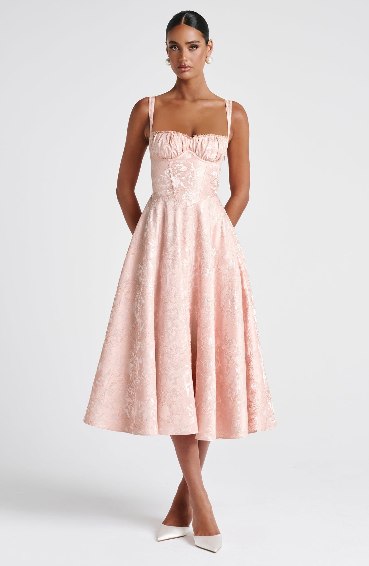 Amorae Midi Dress in Soft Peach