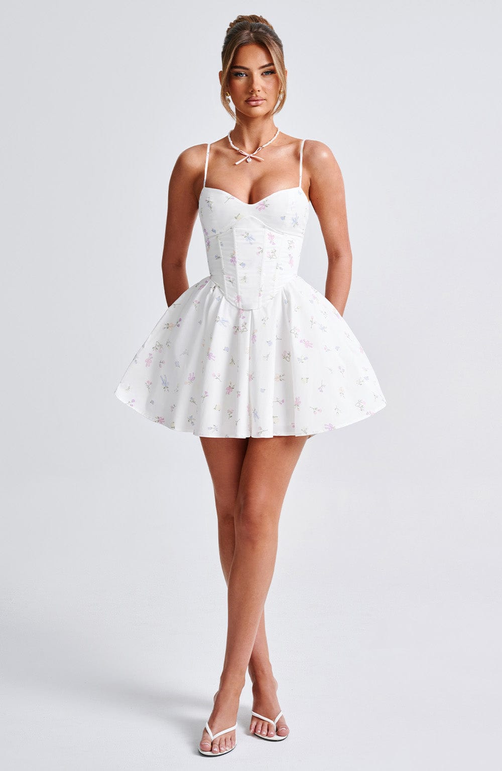 Analise Mini Dress in White Multi Floral Print