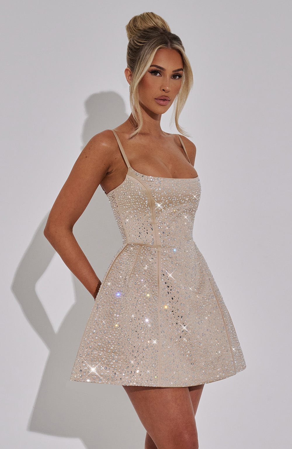 Angeline Mini Dress in Champagne