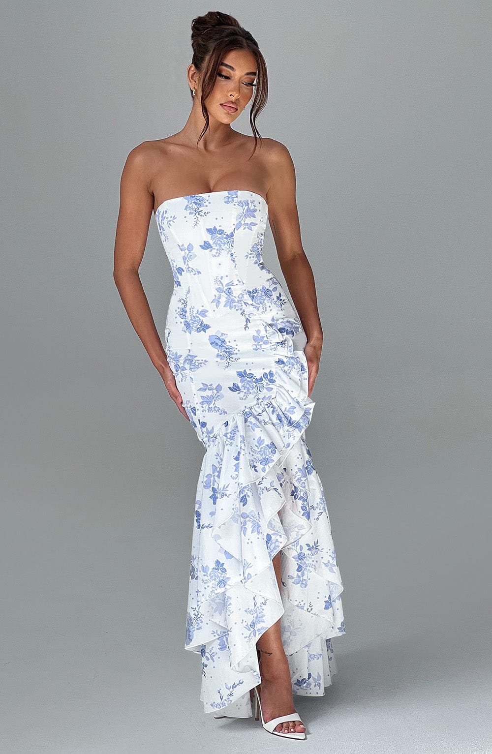 Angelique Maxi Dress in Blue Floral Print