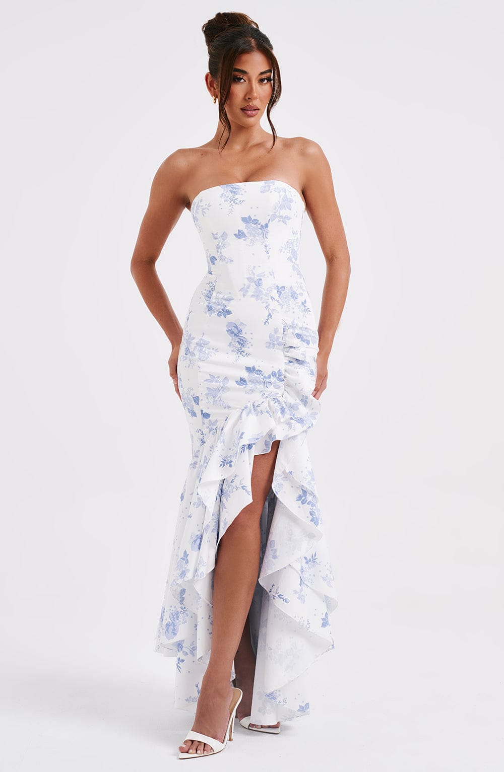 Angelique Maxi Dress in Blue Floral Print