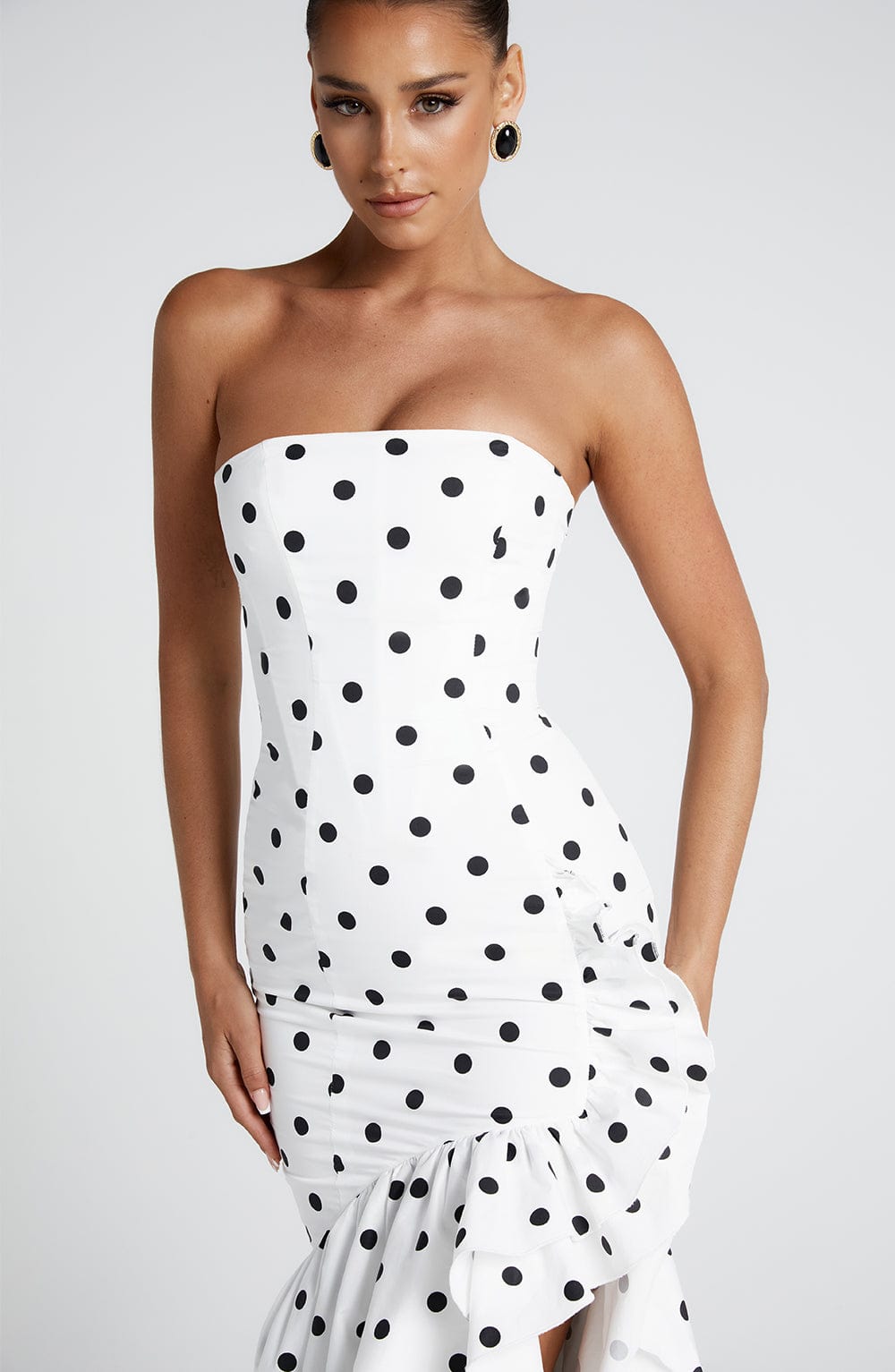Angelique Maxi Dress in Black Polka Dot Print