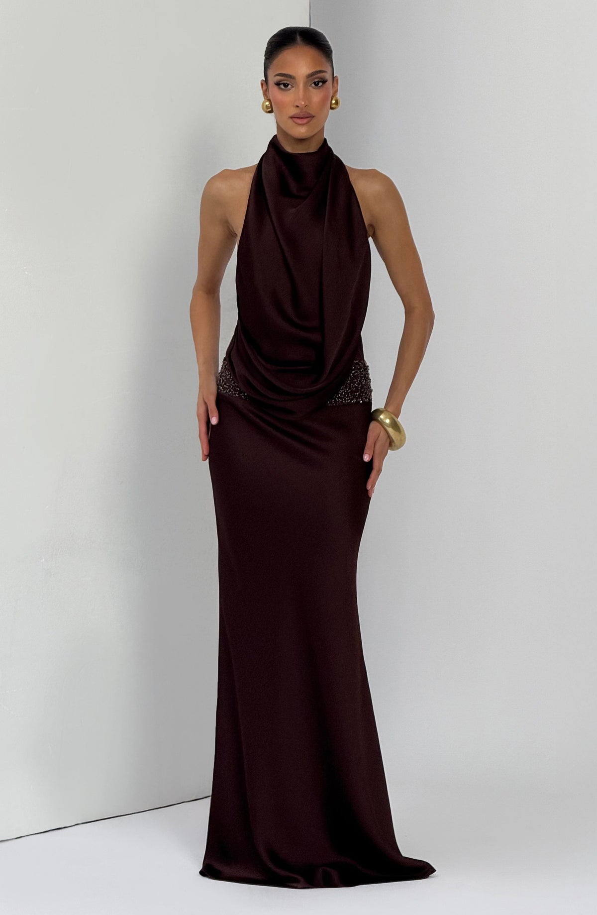 Armelle Maxi Dress in Plum Brown