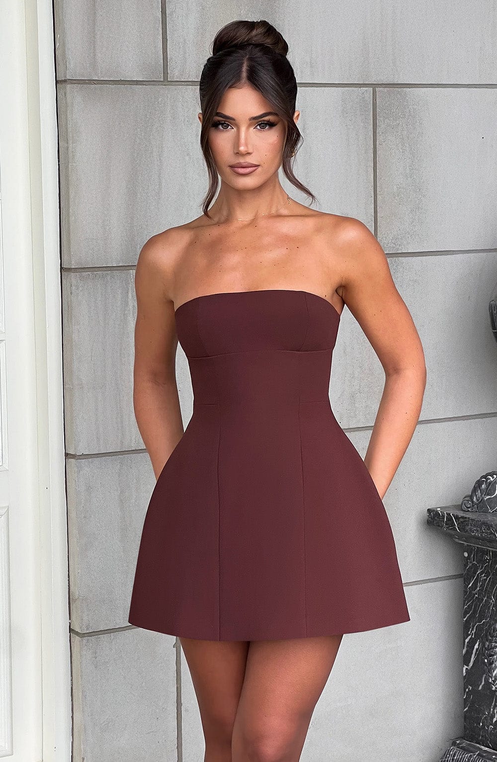 Asha Mini Dress in Brown