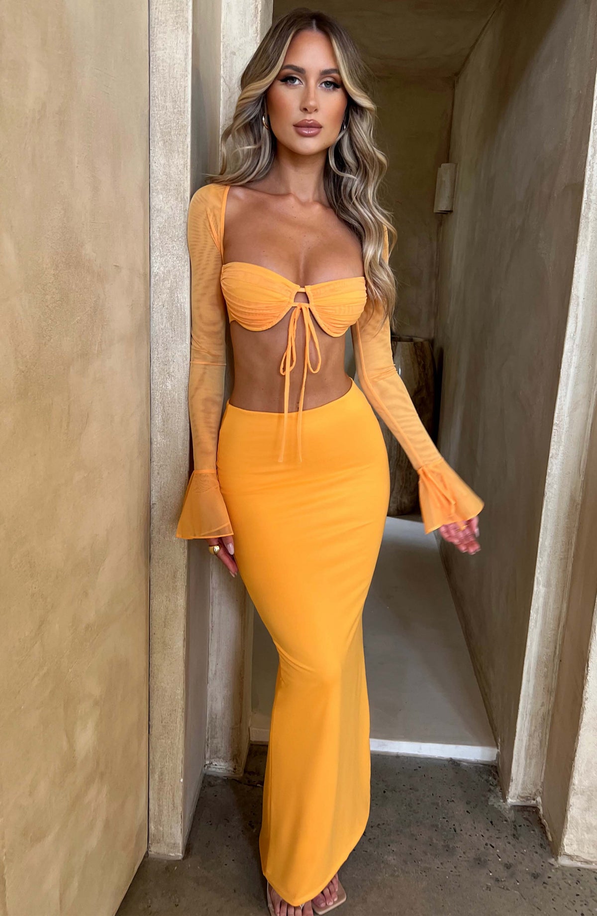 Astara Maxi Skirt in Tangerine