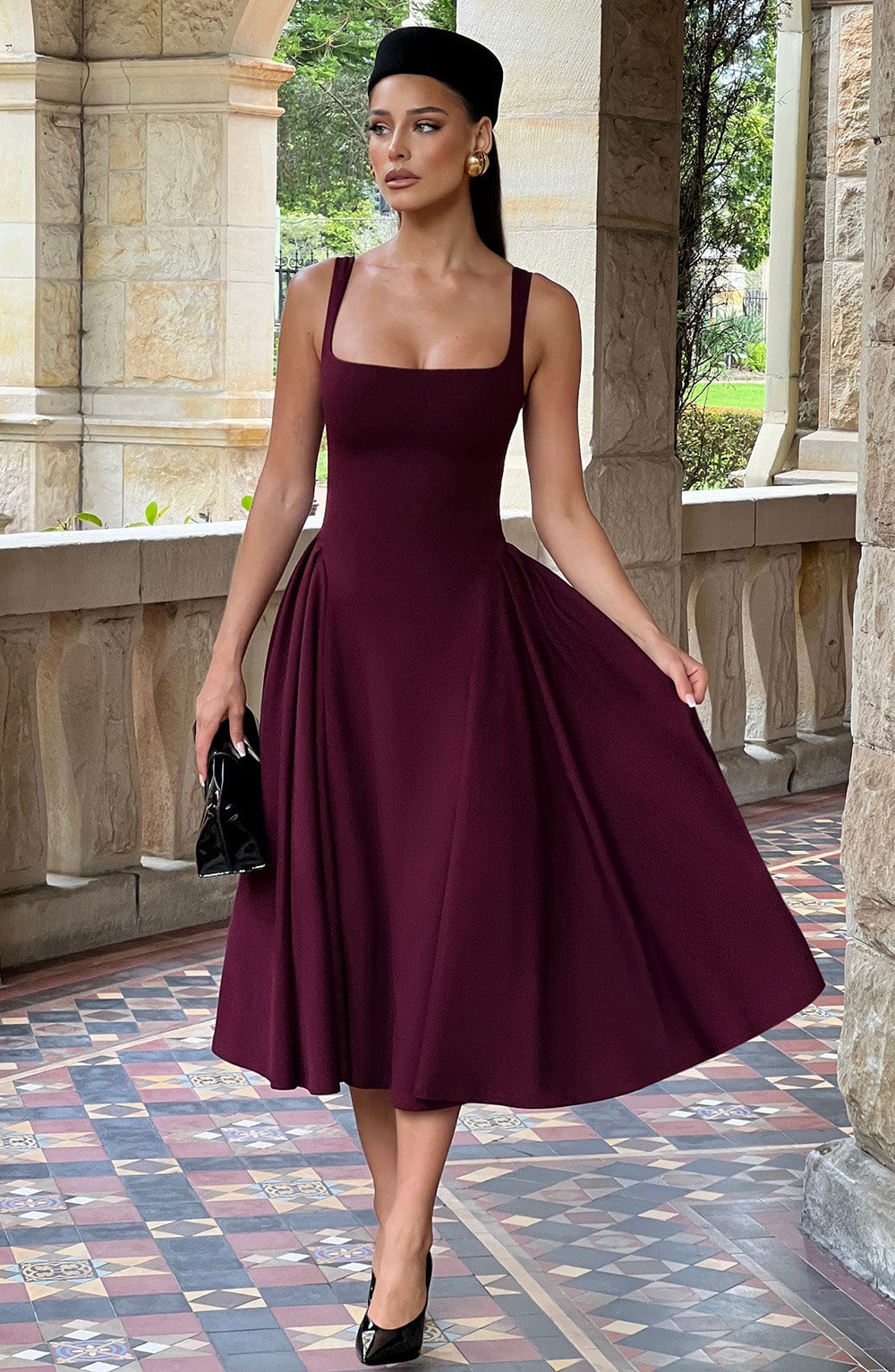 Bettina Midi Dress in Cherry Lacquer