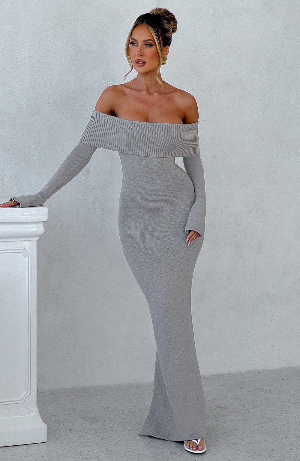 Beverly Knit Maxi Dress in Light Grey Marl