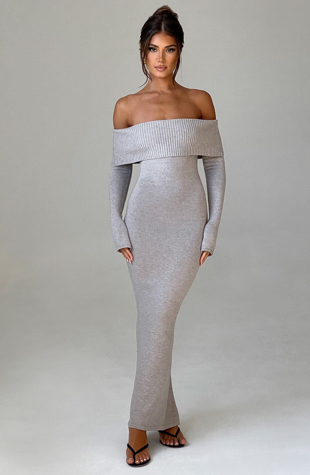 Beverly Knit Maxi Dress in Light Grey Marl