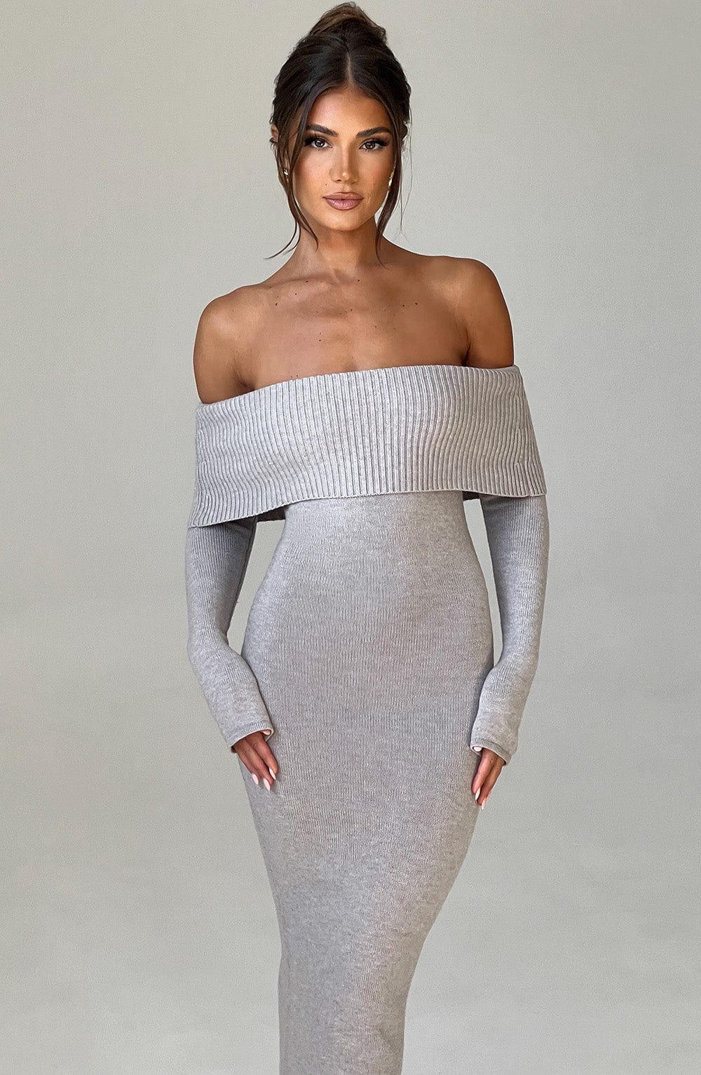 Beverly Knit Maxi Dress in Light Grey Marl