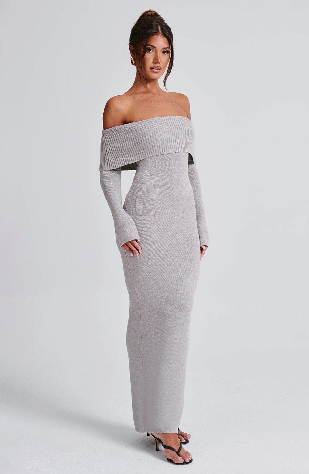 Beverly Knit Maxi Dress in Light Grey Marl