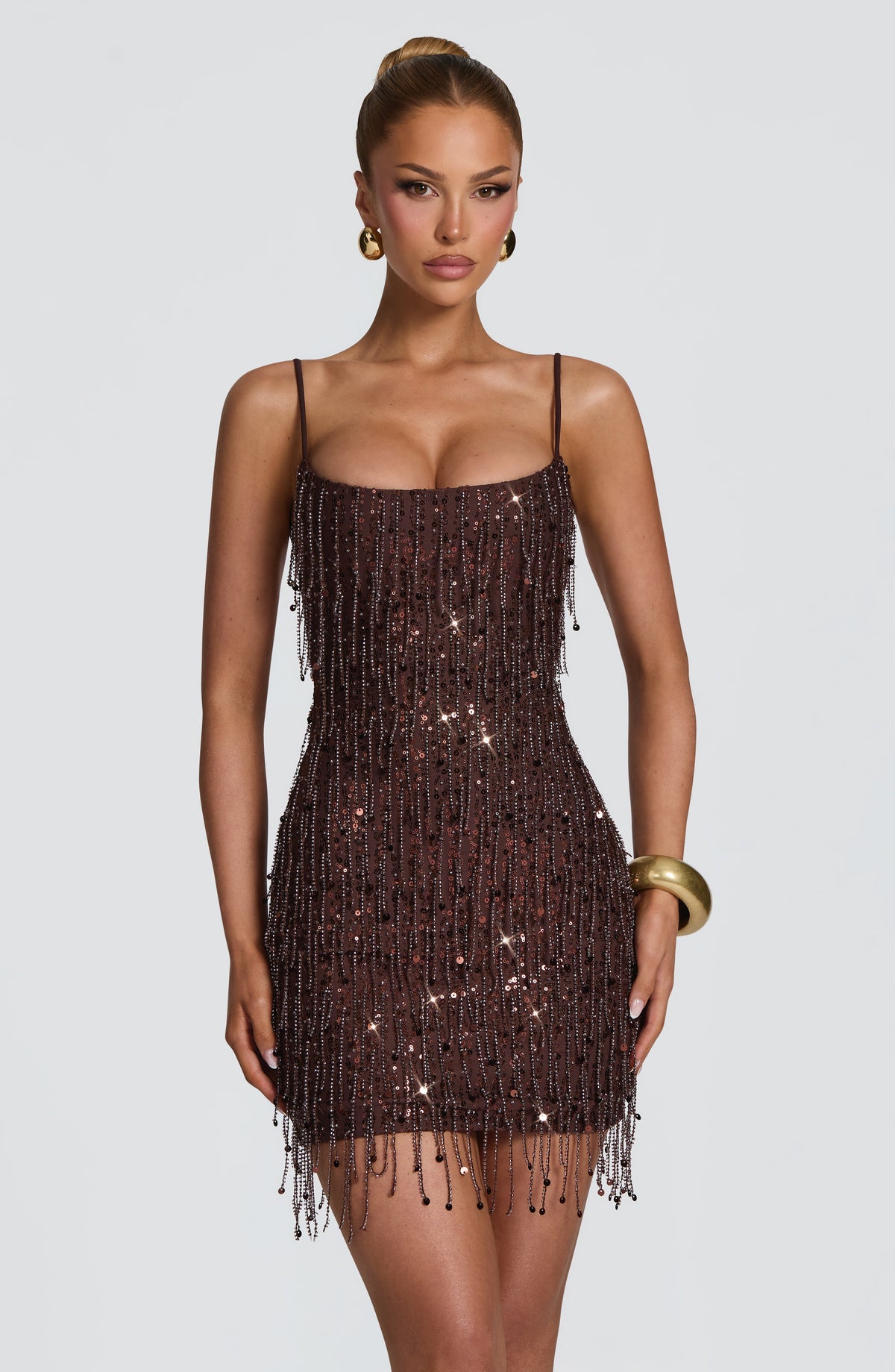 Blaine Mini Dress in Plum Brown