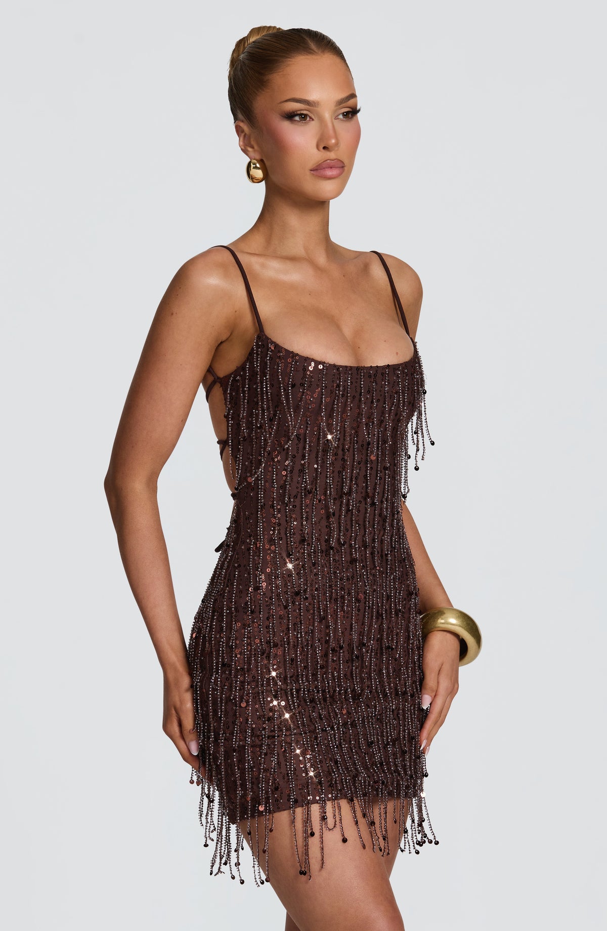 Blaine Mini Dress in Plum Brown