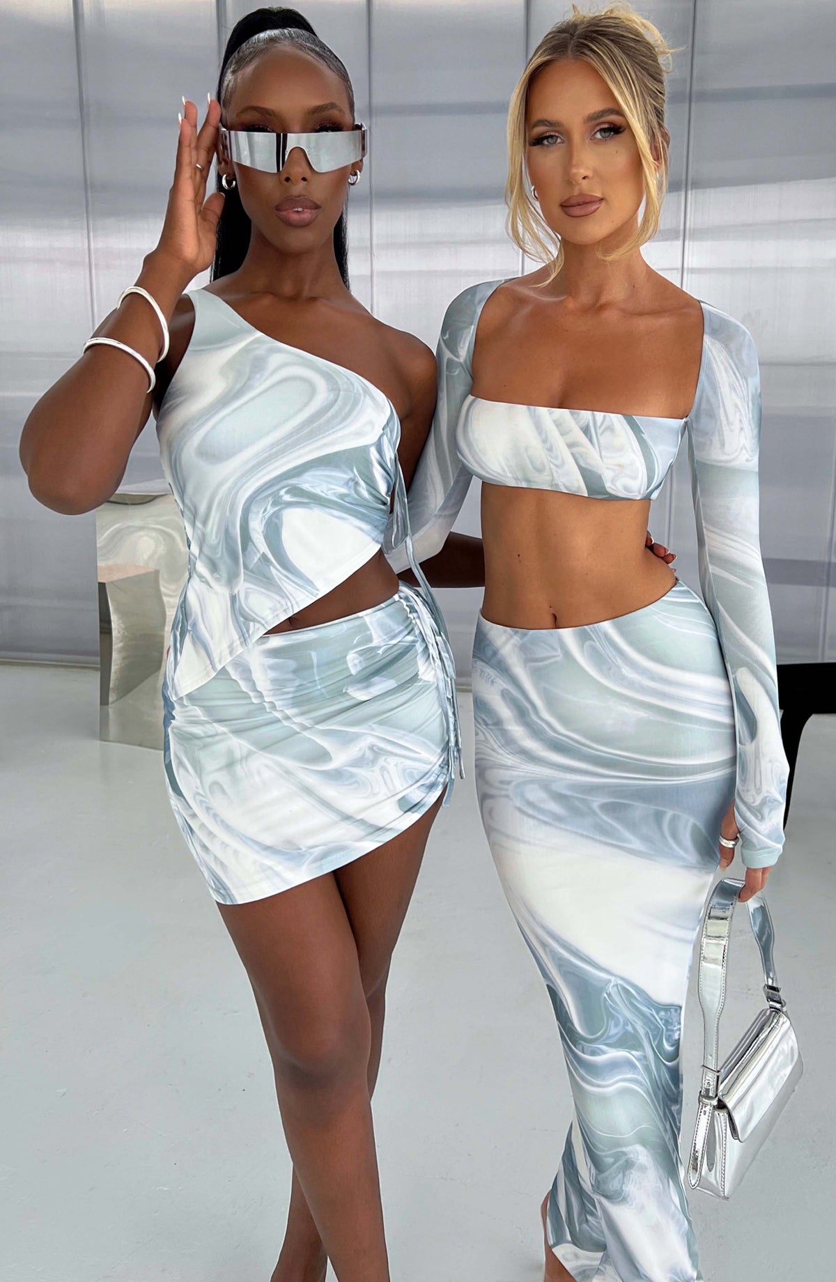 Blaire Maxi Skirt in Grey Haze Print