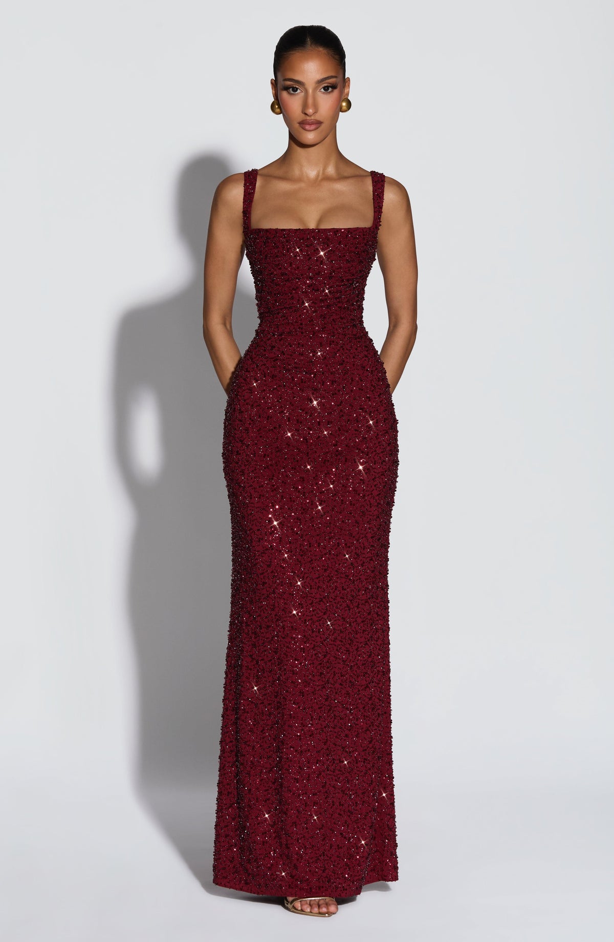 Calandra Maxi Dress in Burgundy Sparkle