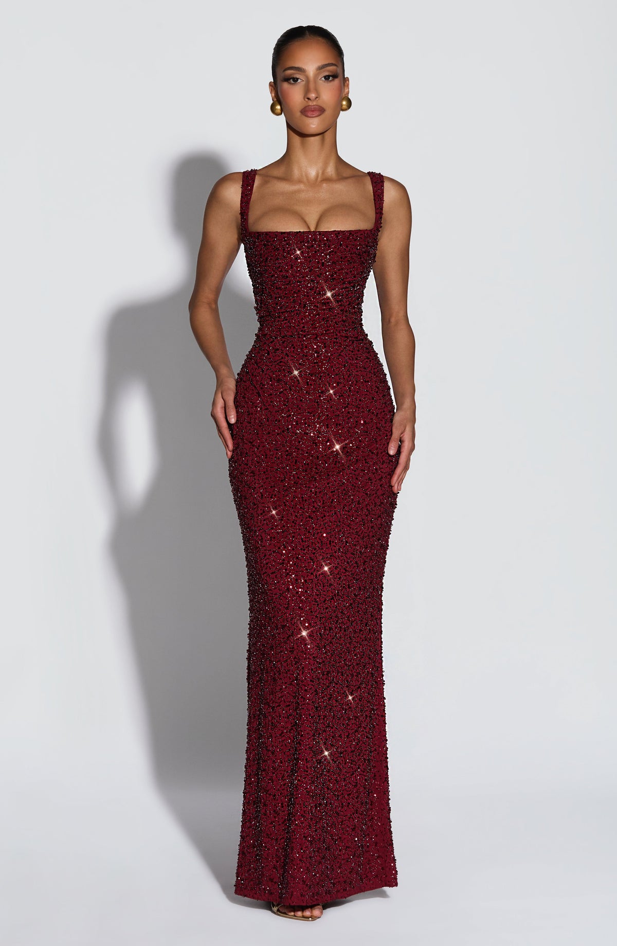 Calandra Maxi Dress in Burgundy Sparkle