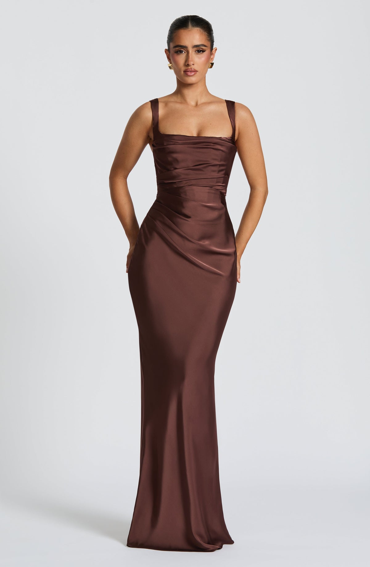 Calandra Maxi Dress in Plum Brown