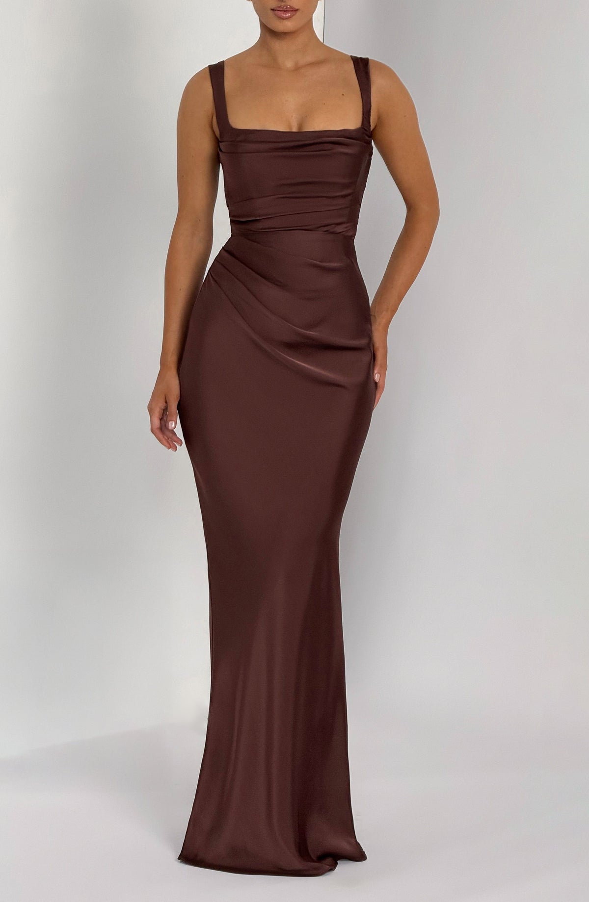 Calandra Maxi Dress in Plum Brown