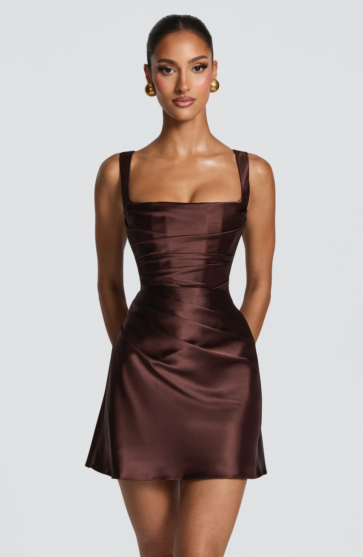 Calandria Mini Dress in Plum Brown