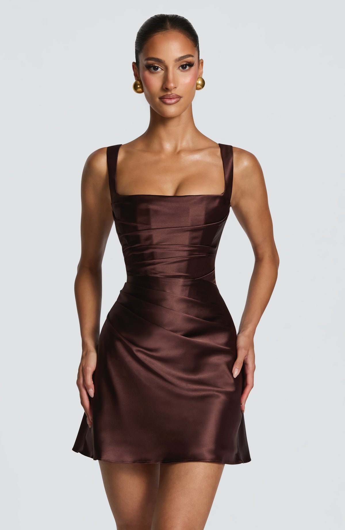 Calandria Mini Dress in Plum Brown