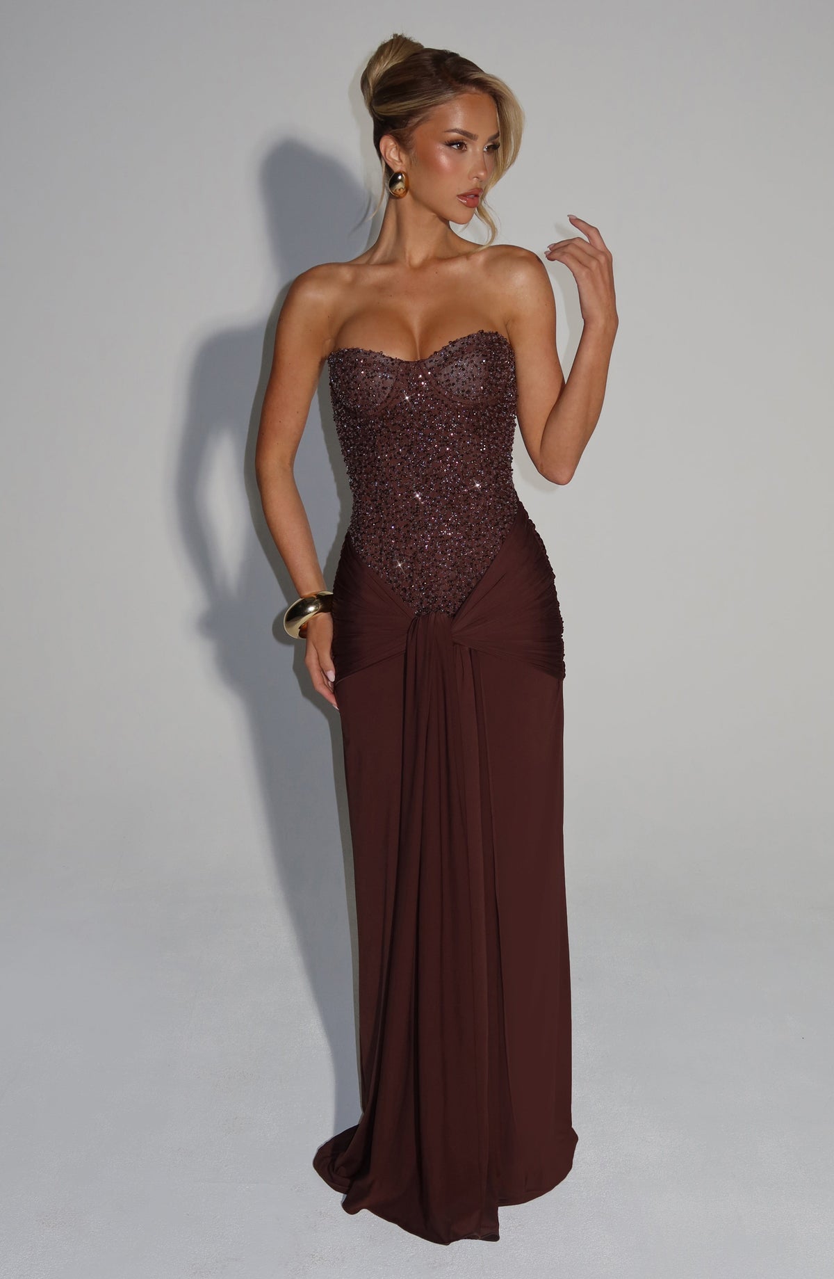 Carina Maxi Dress in Plum Brown