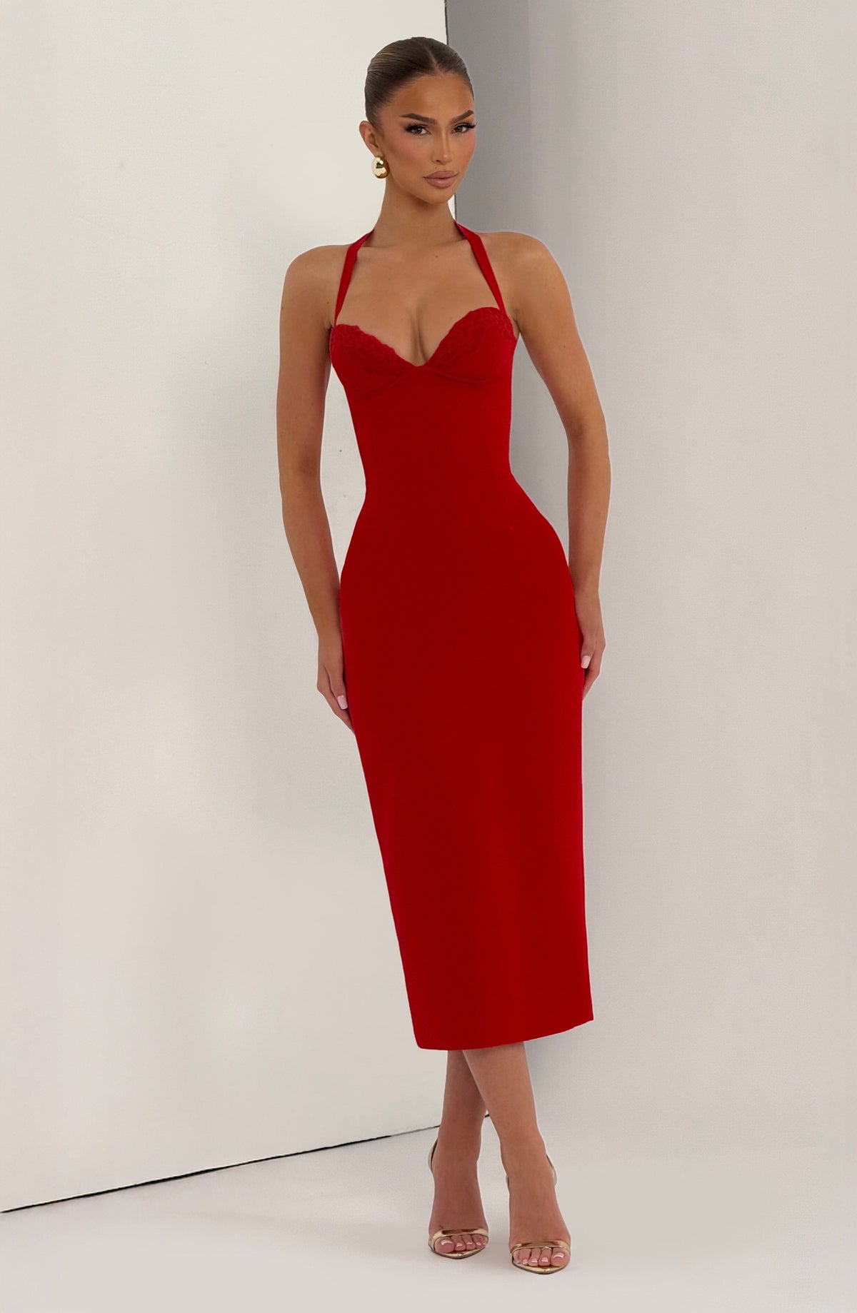 Cassiana Midi Dress in Red