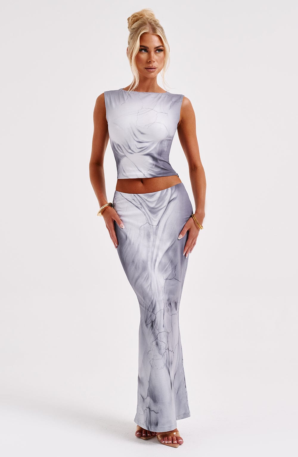 Charmelle Top in Grey Body Print