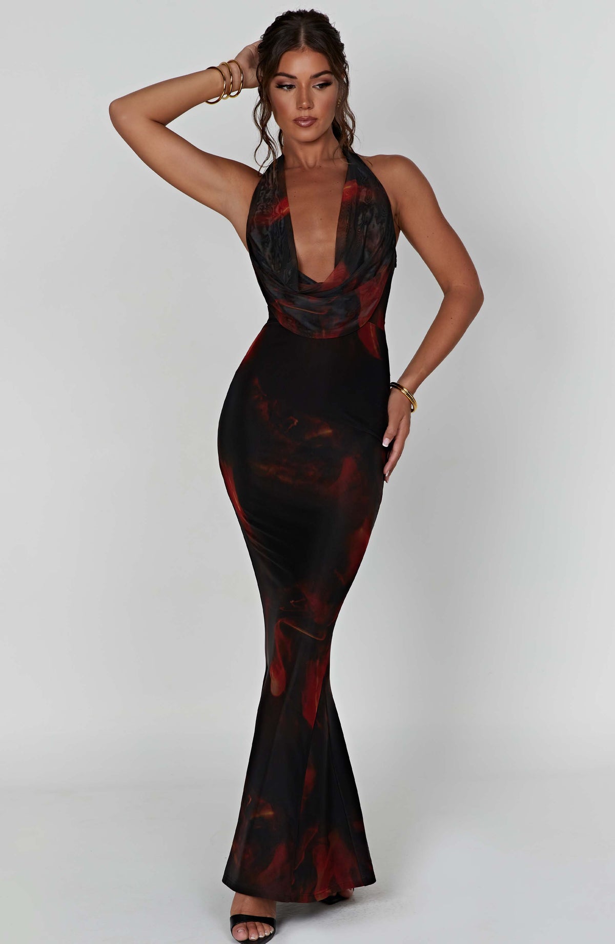 Chrisella Maxi Dress in Fire Print