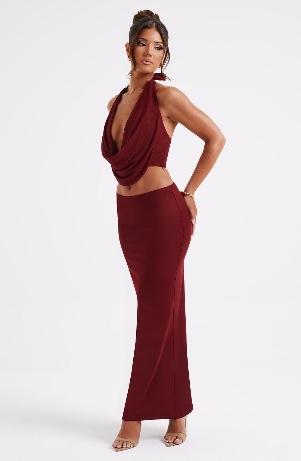 Chryselle Maxi Skirt in Burgundy