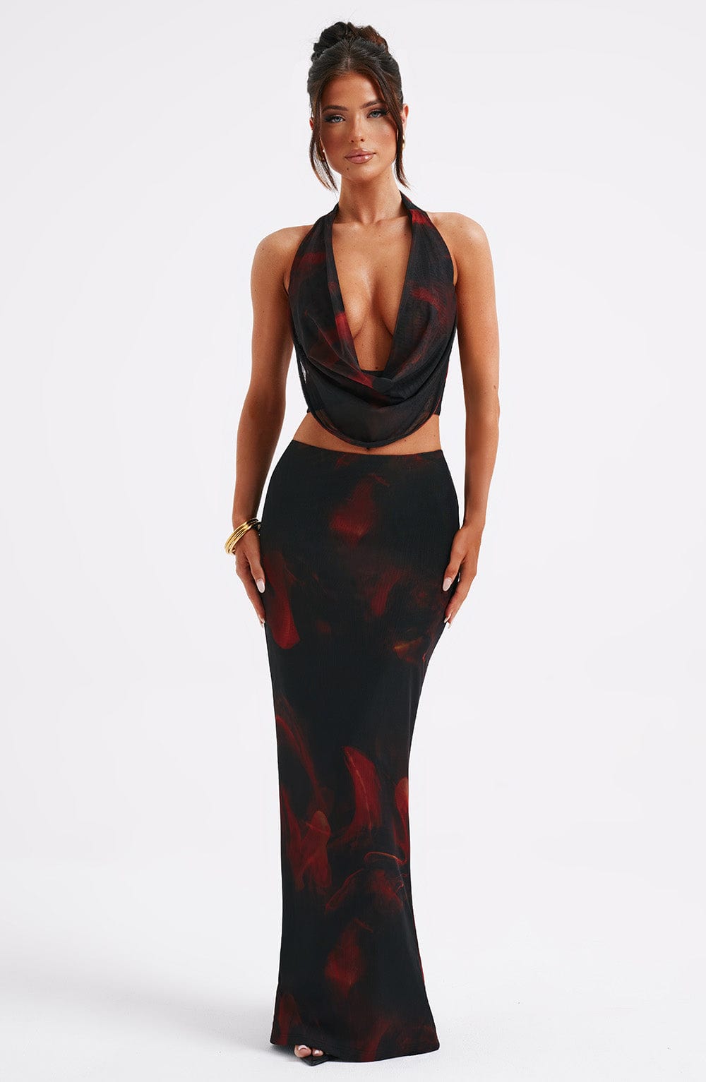 Chryselle Maxi Skirt in Fire Print