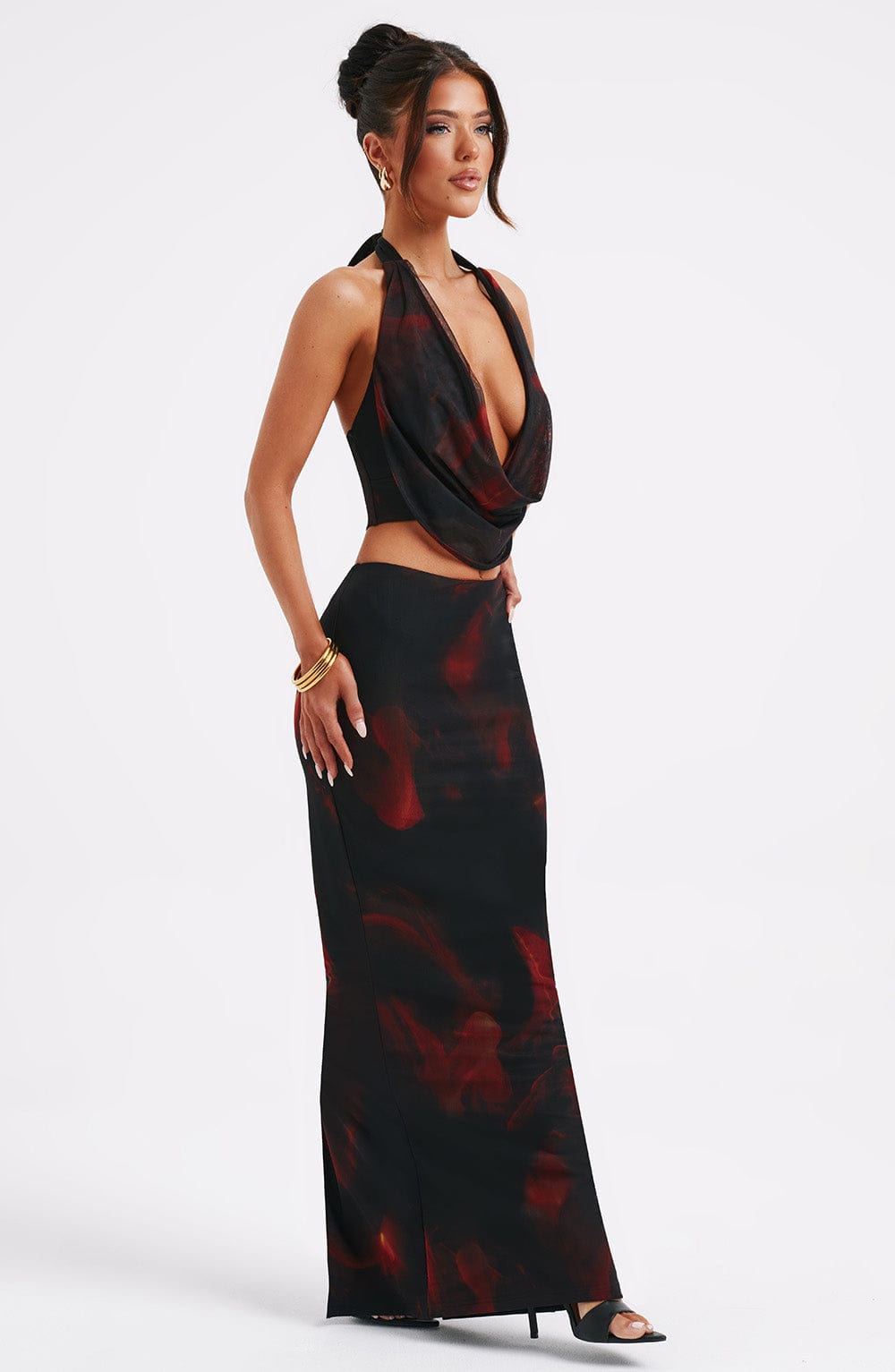 Chryselle Maxi Skirt in Fire Print