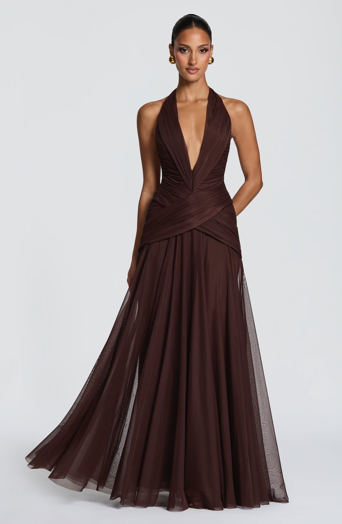 Cleora Maxi Dress in Plum Brown