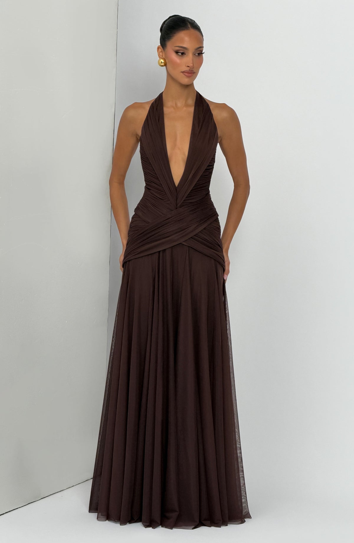 Cleora Maxi Dress in Plum Brown
