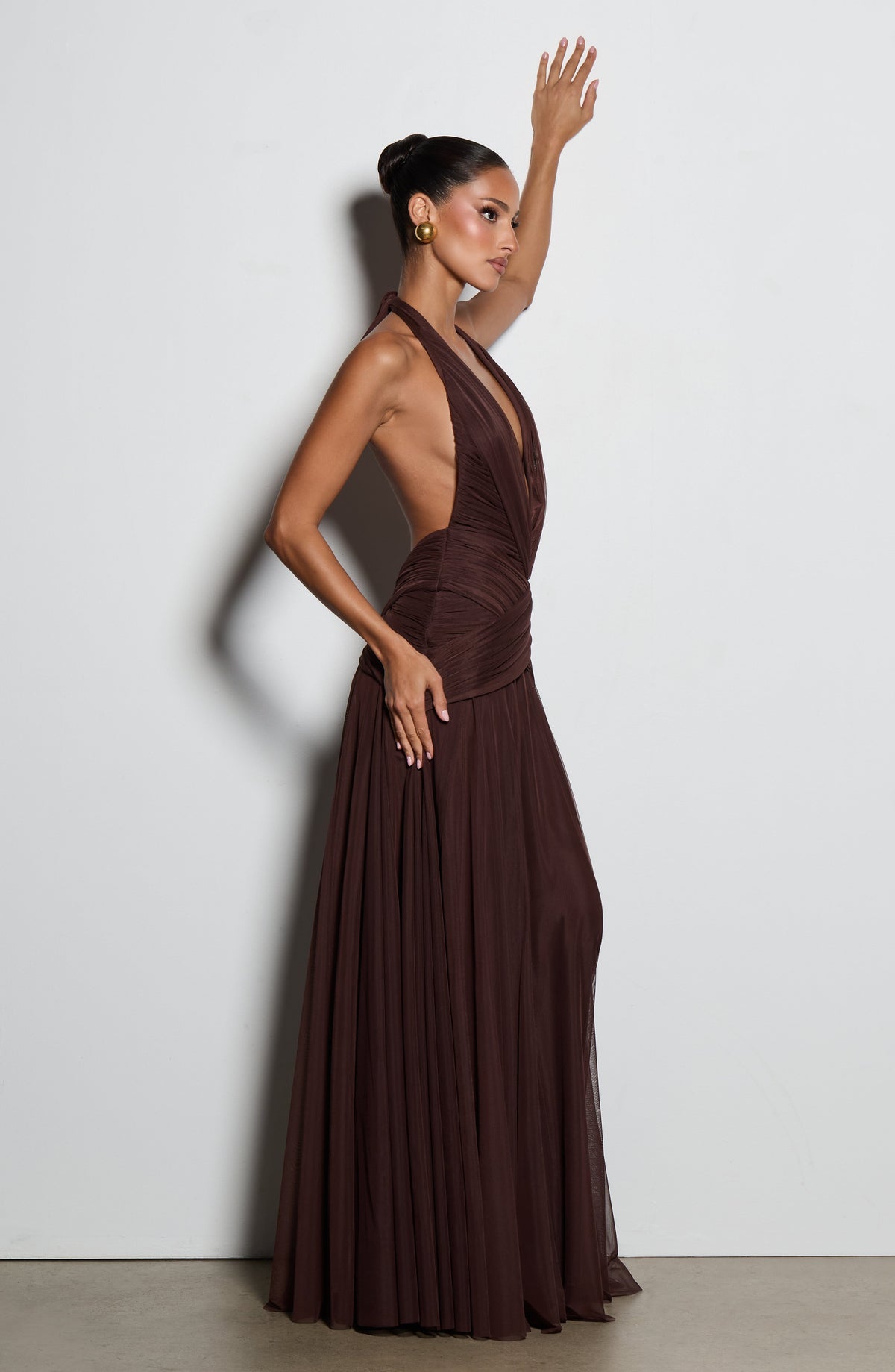 Cleora Maxi Dress in Plum Brown