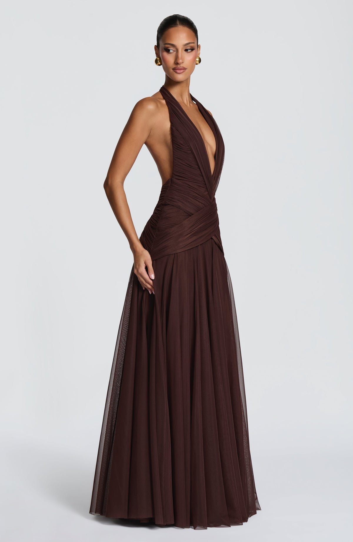 Cleora Maxi Dress in Plum Brown