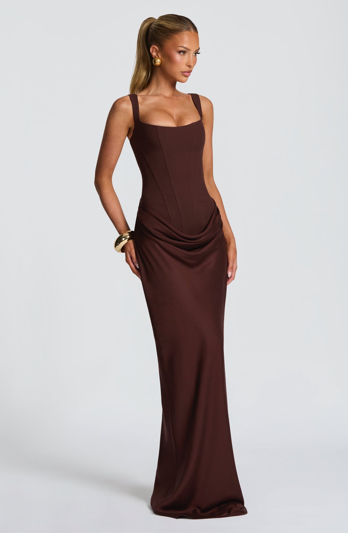 Cornalie Maxi Dress in Plum Brown