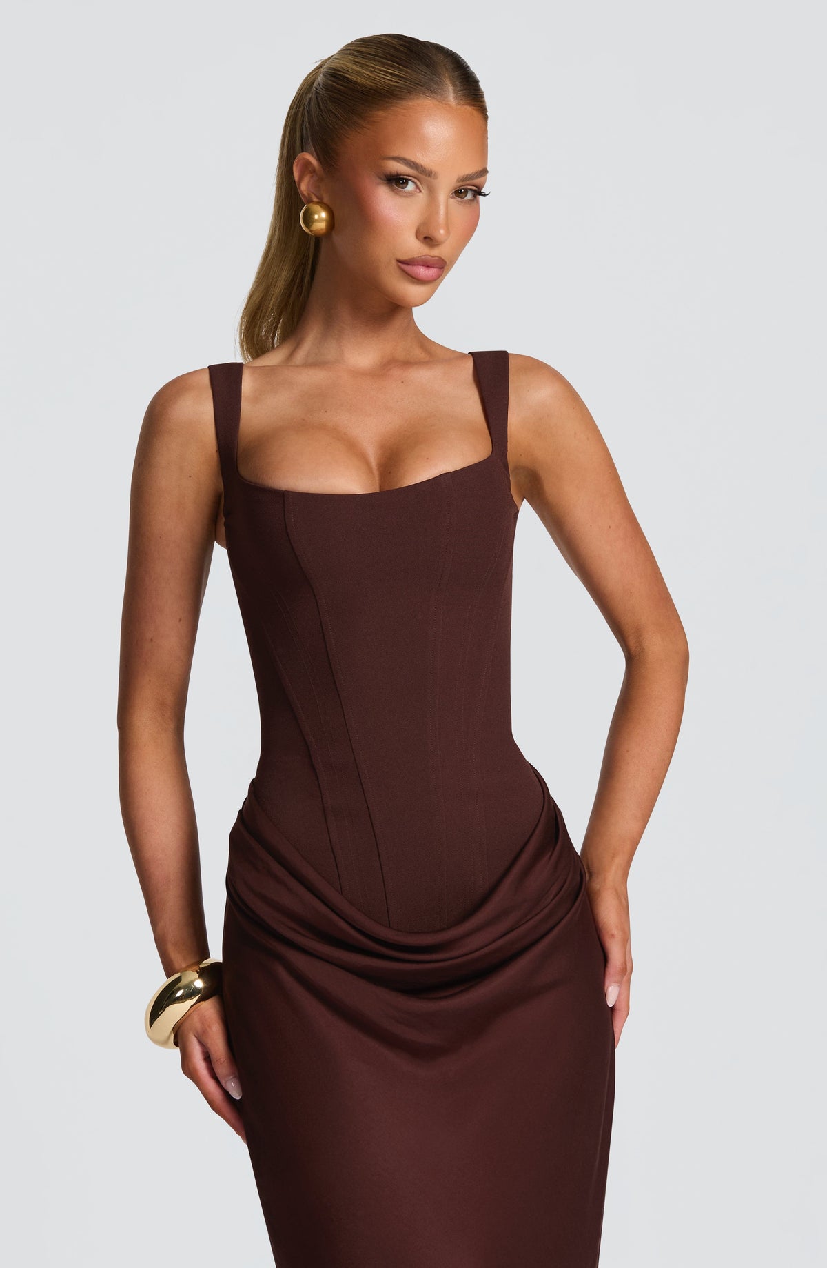 Cornalie Maxi Dress in Plum Brown