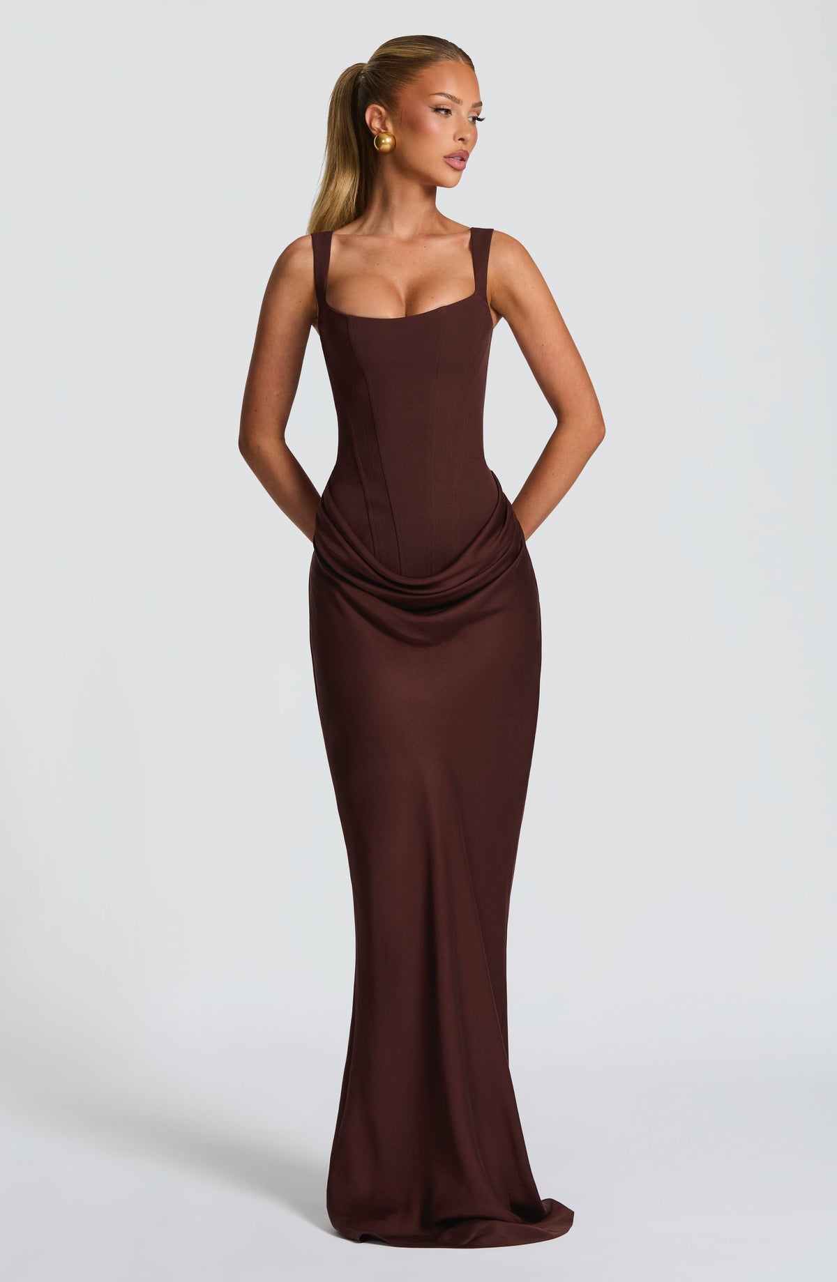 Cornalie Maxi Dress in Plum Brown