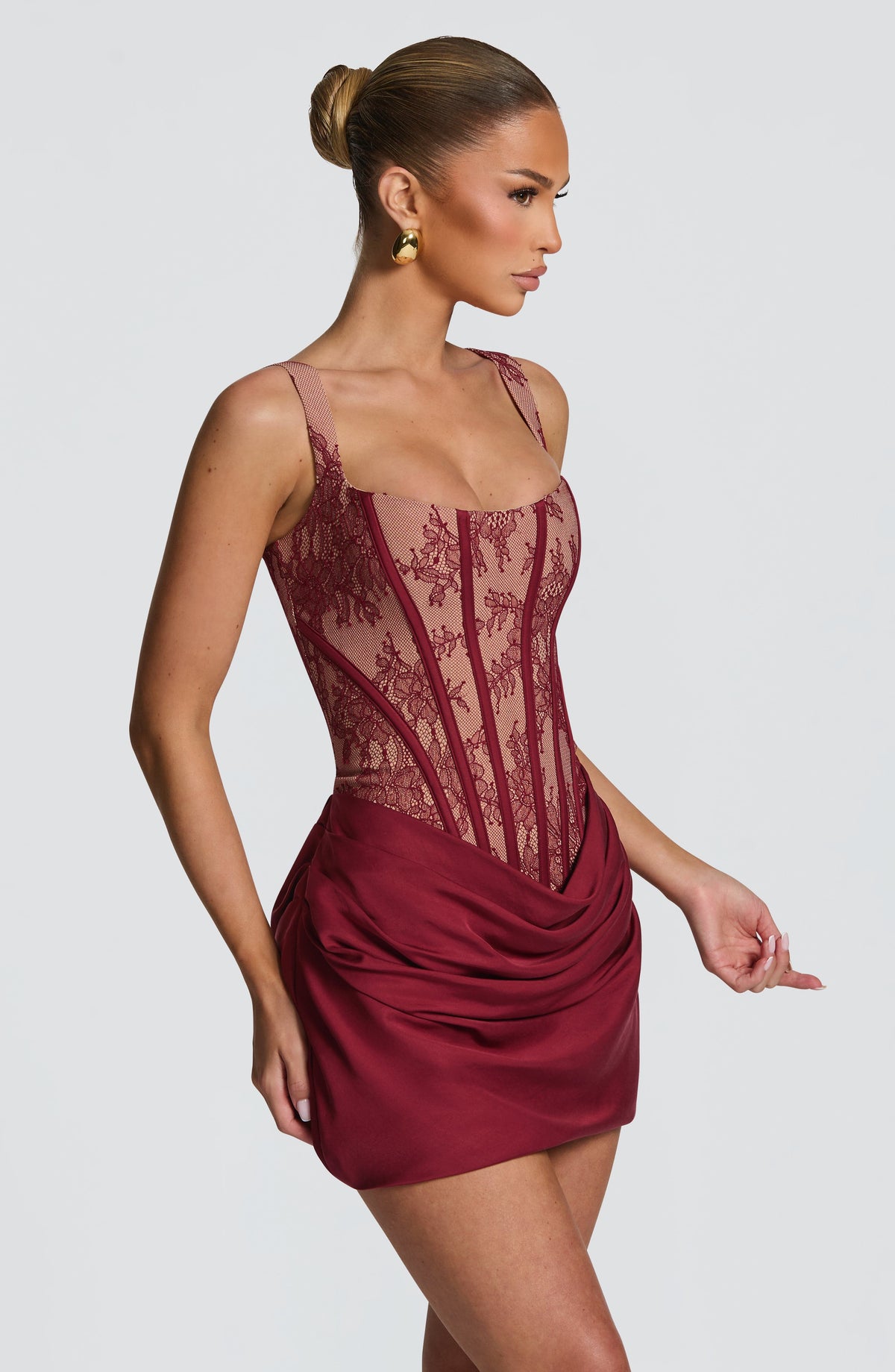 Cornessa Mini Dress in Burgundy Lace