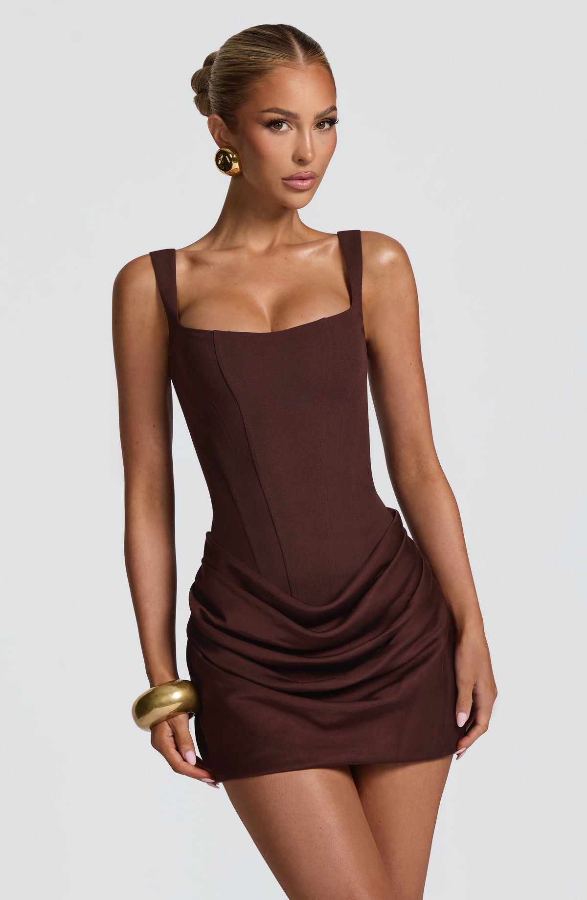 Cornessa Mini Dress in Plum Brown