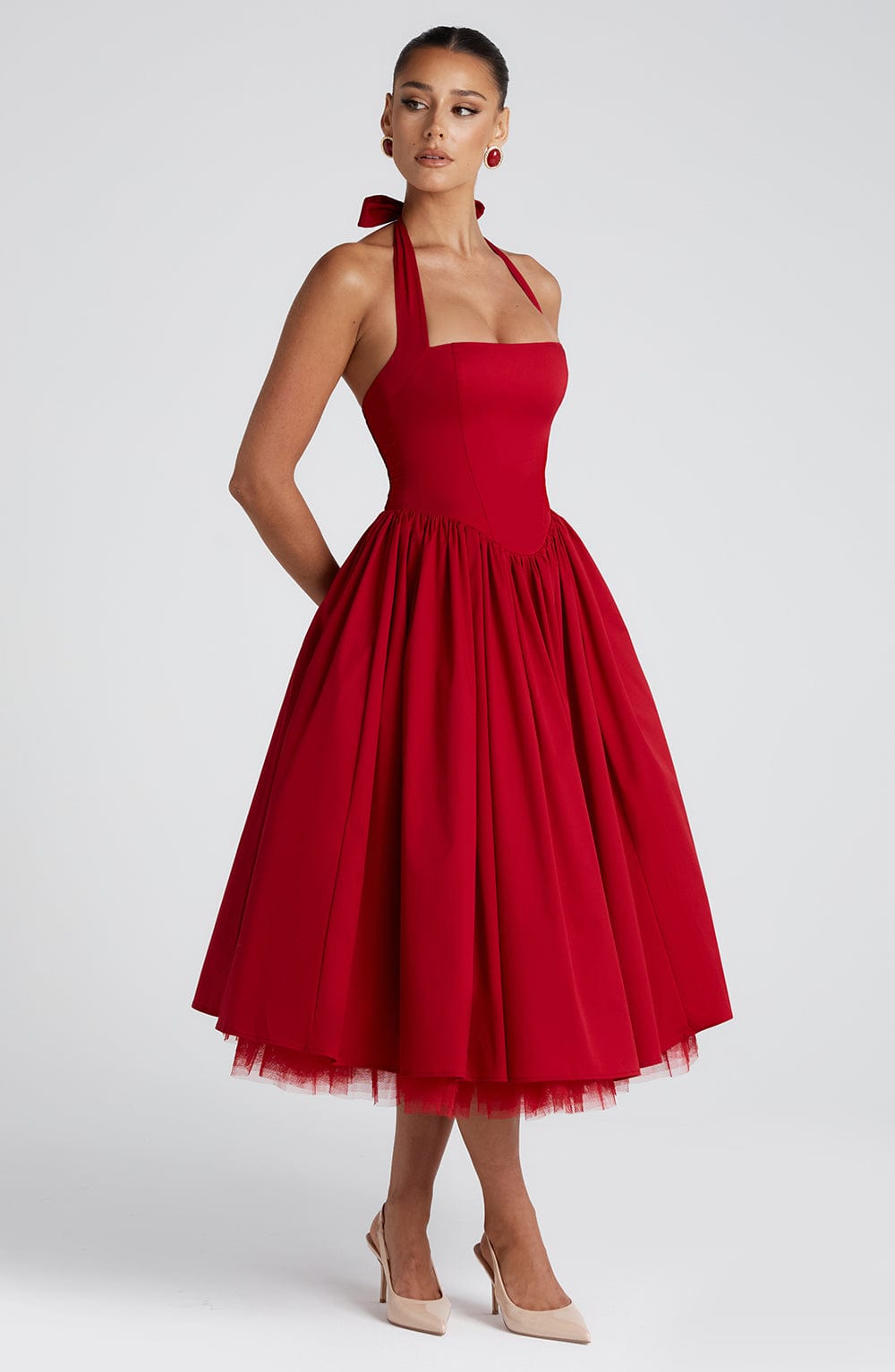 Cressia Midi Dress in Red