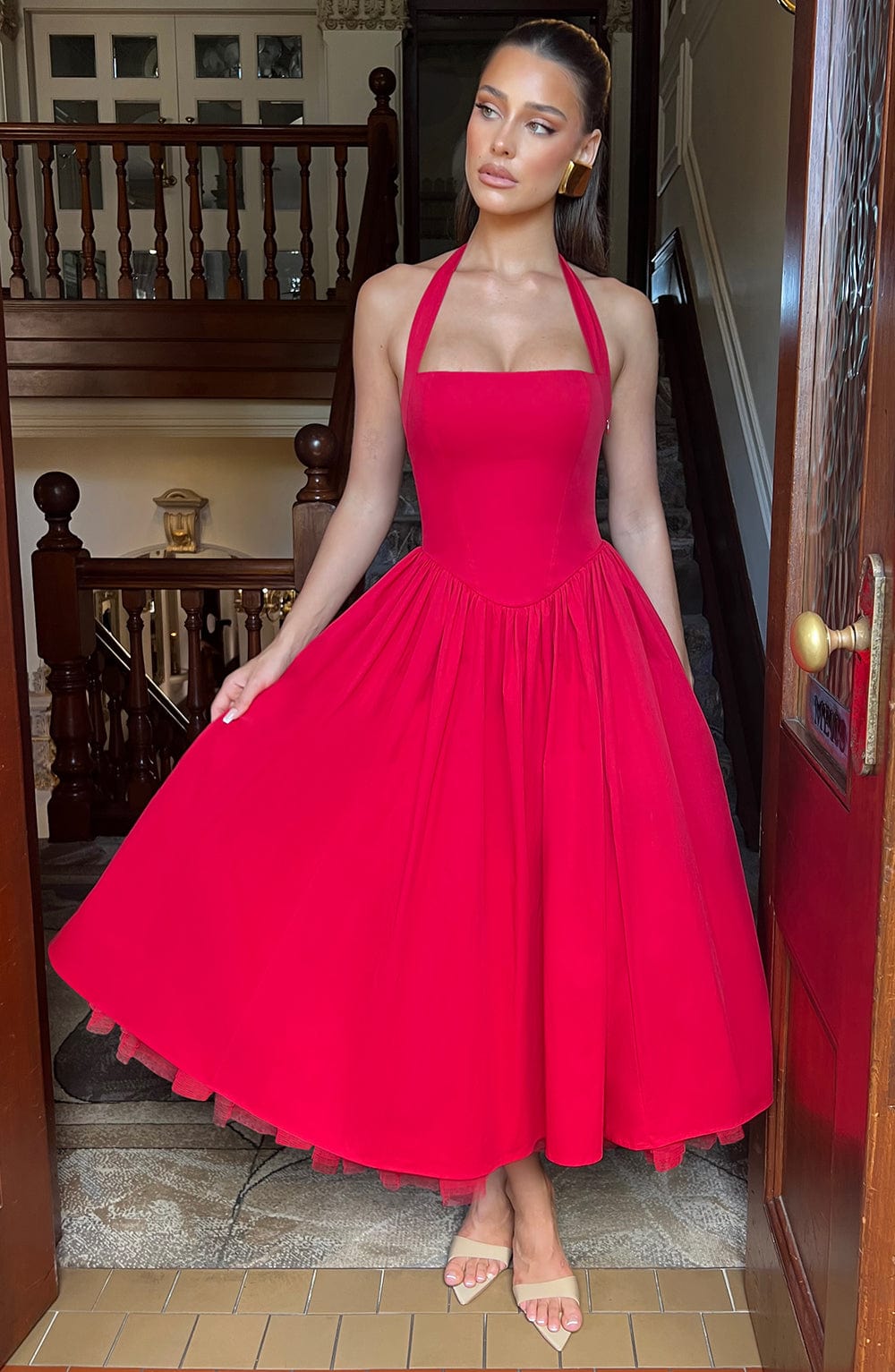 Cressia Midi Dress in Red