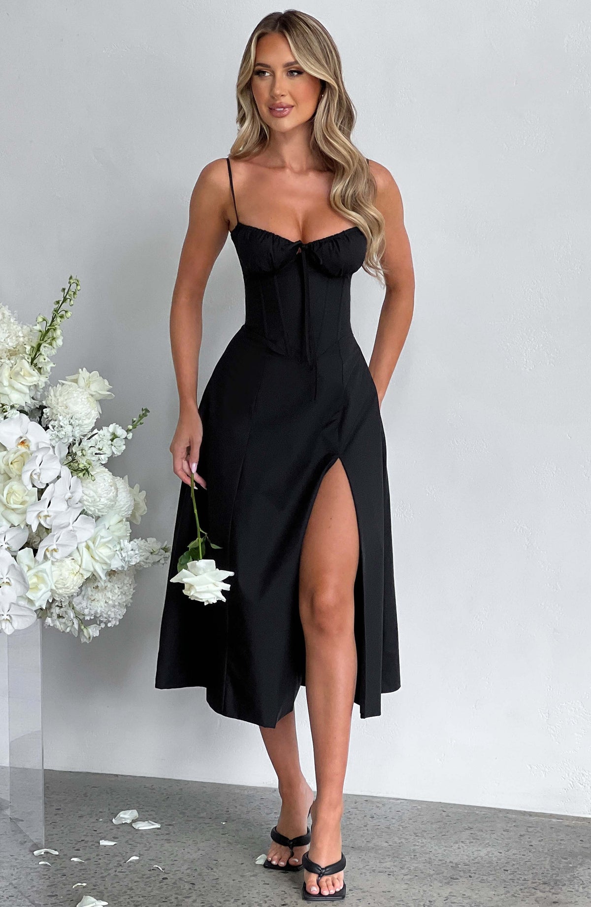 Deandra Midi Dress in Black