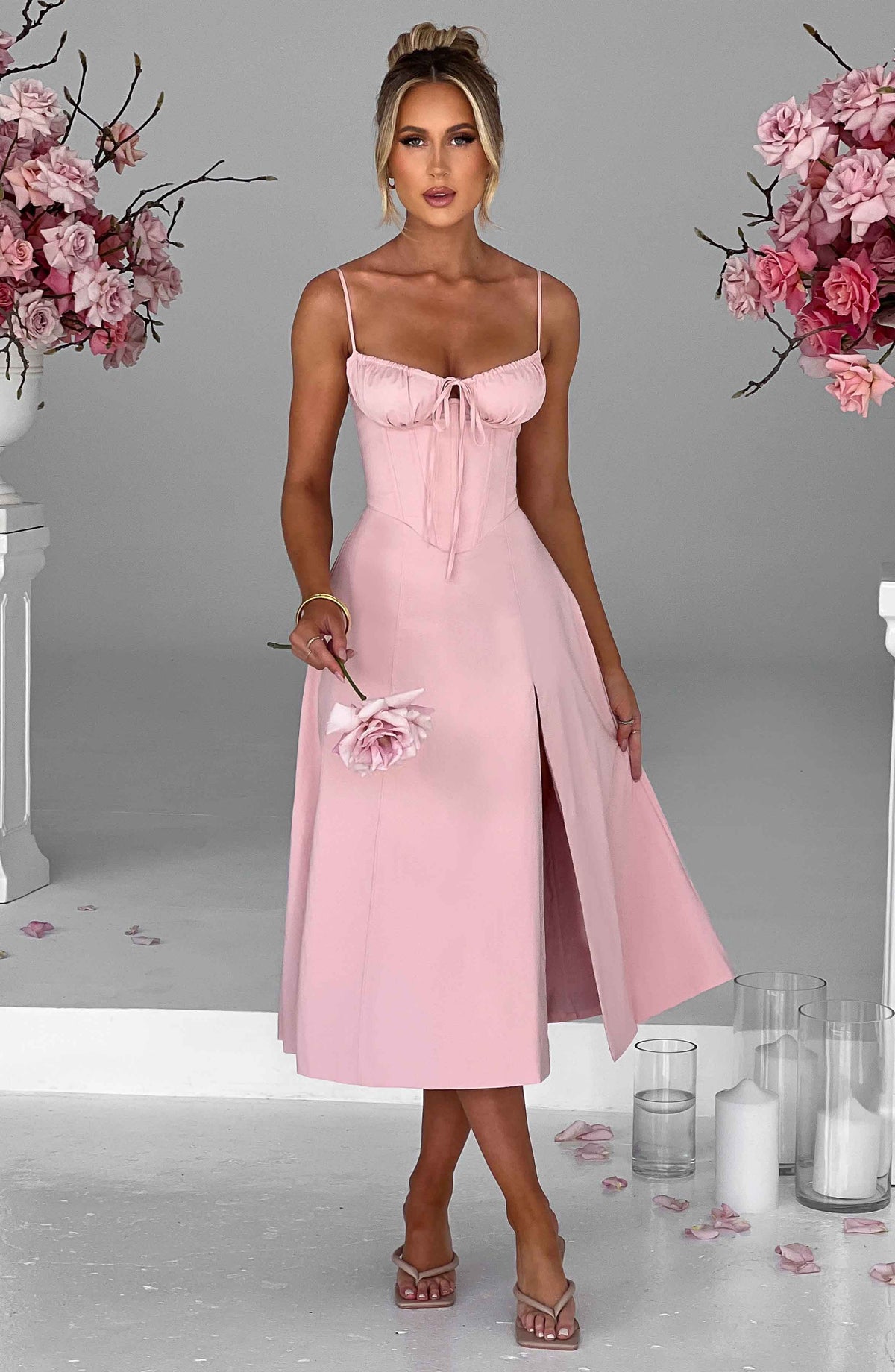 Deandra Midi Dress in Blush