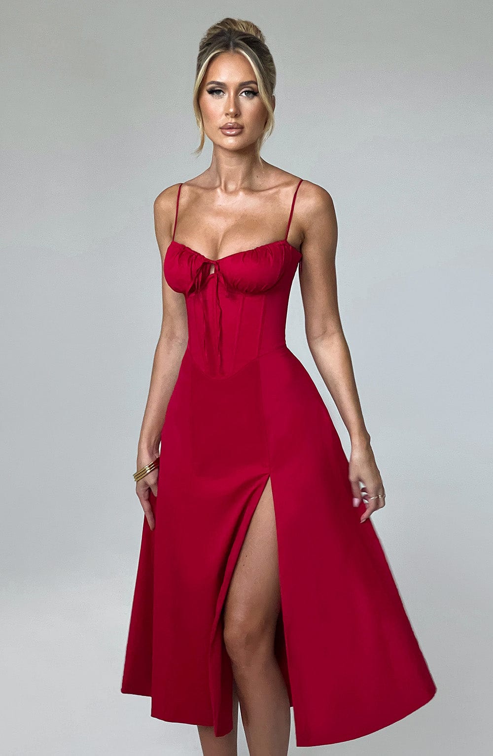 Deandra Midi Dress in Red