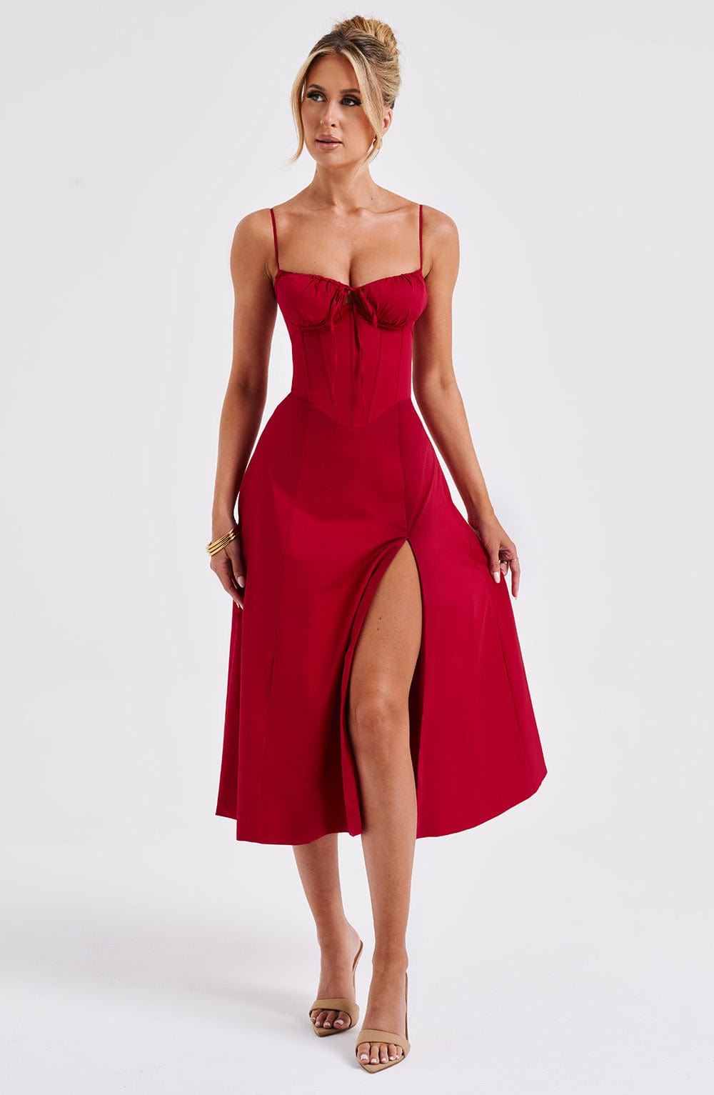 Deandra Midi Dress in Red