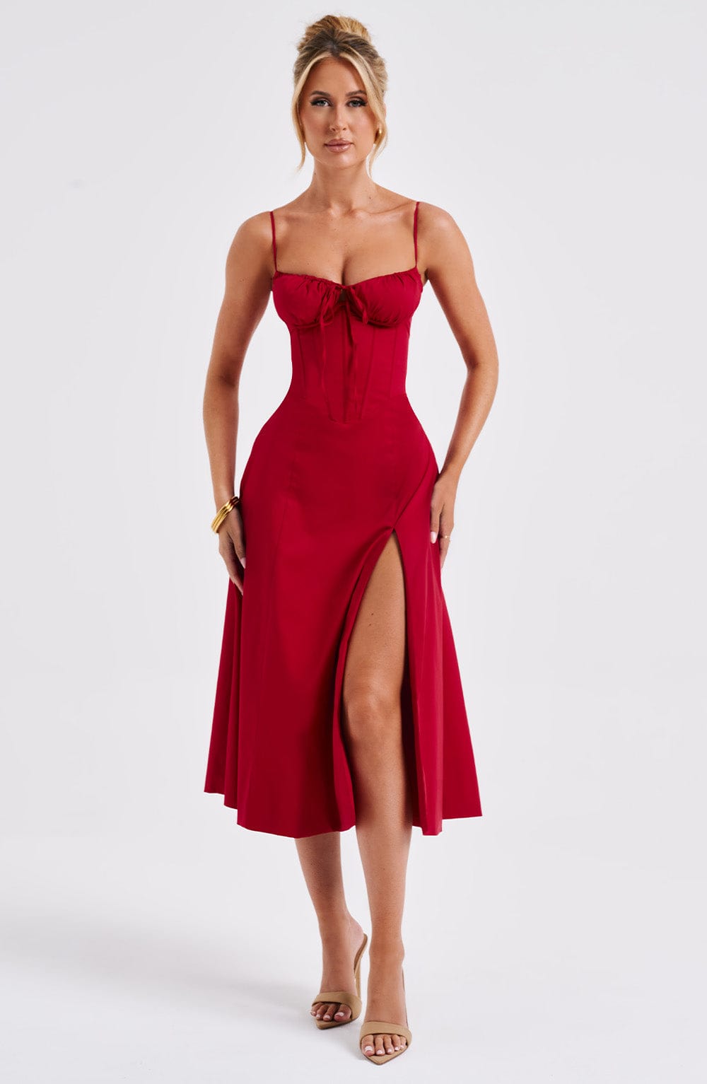 Deandra Midi Dress in Red