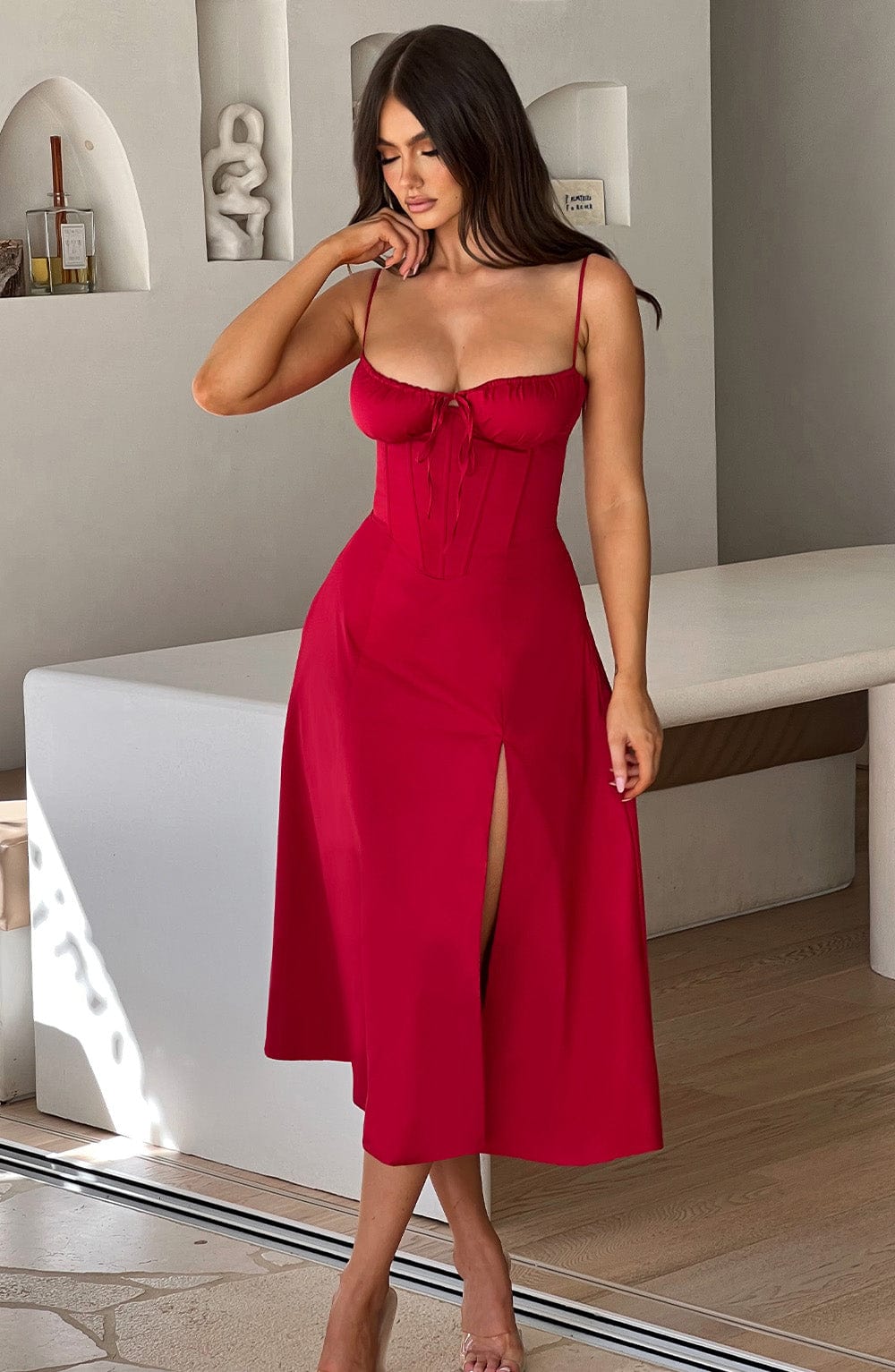 Deandra Midi Dress in Red
