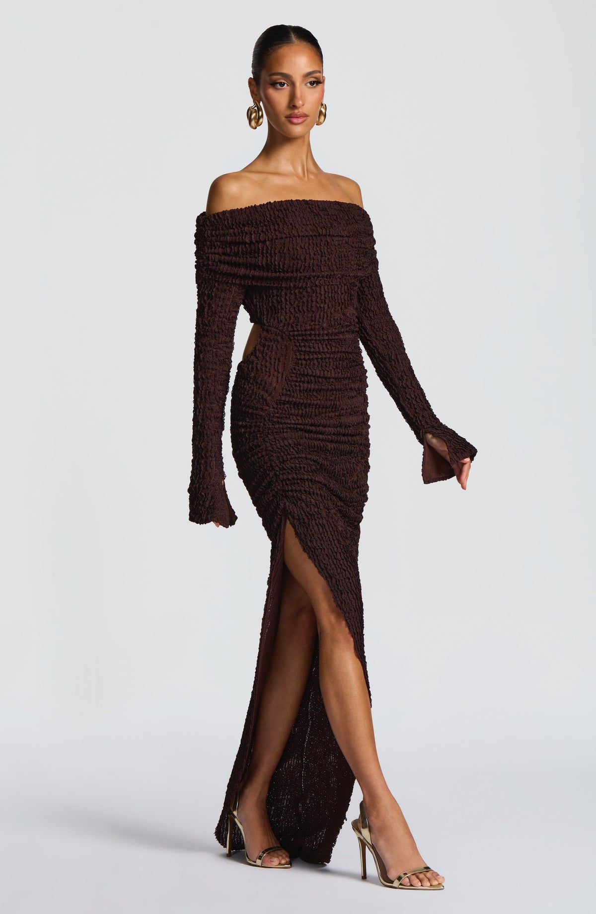 Delphine Midi Dress in Plum Brown